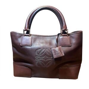 LOEWE Deep Brown Leather Amazona 30 Tote Bag Anagram Small Authentic Fusta